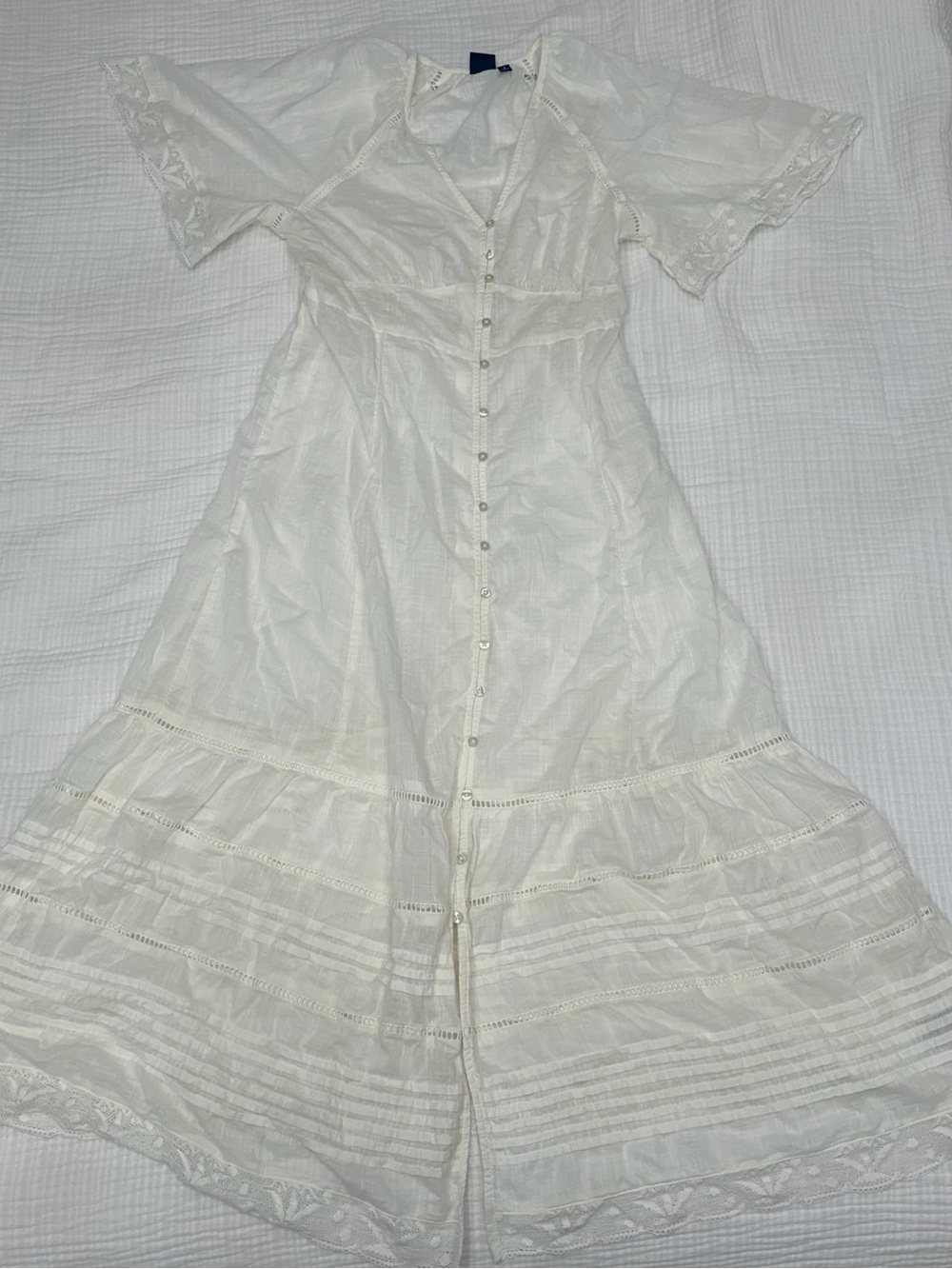 gap white lace trim button front maxi dress